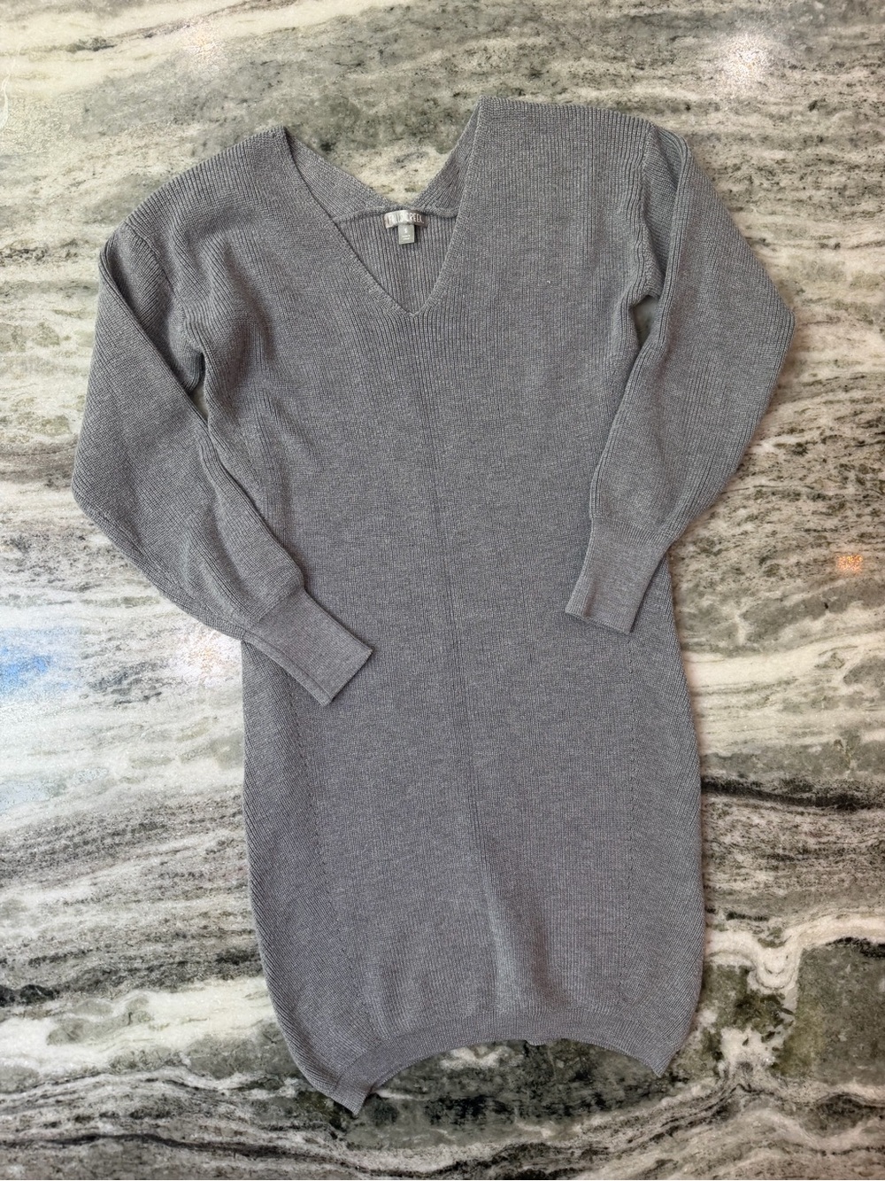 Falls Creek Gray V-Neck Long Sleeve Sweater Dress